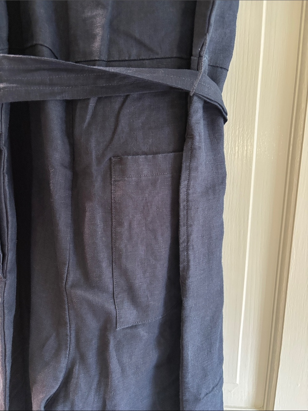 Quince linen Navy Square-Neck Jumpsuit with Belt - Picture 5 of 6
